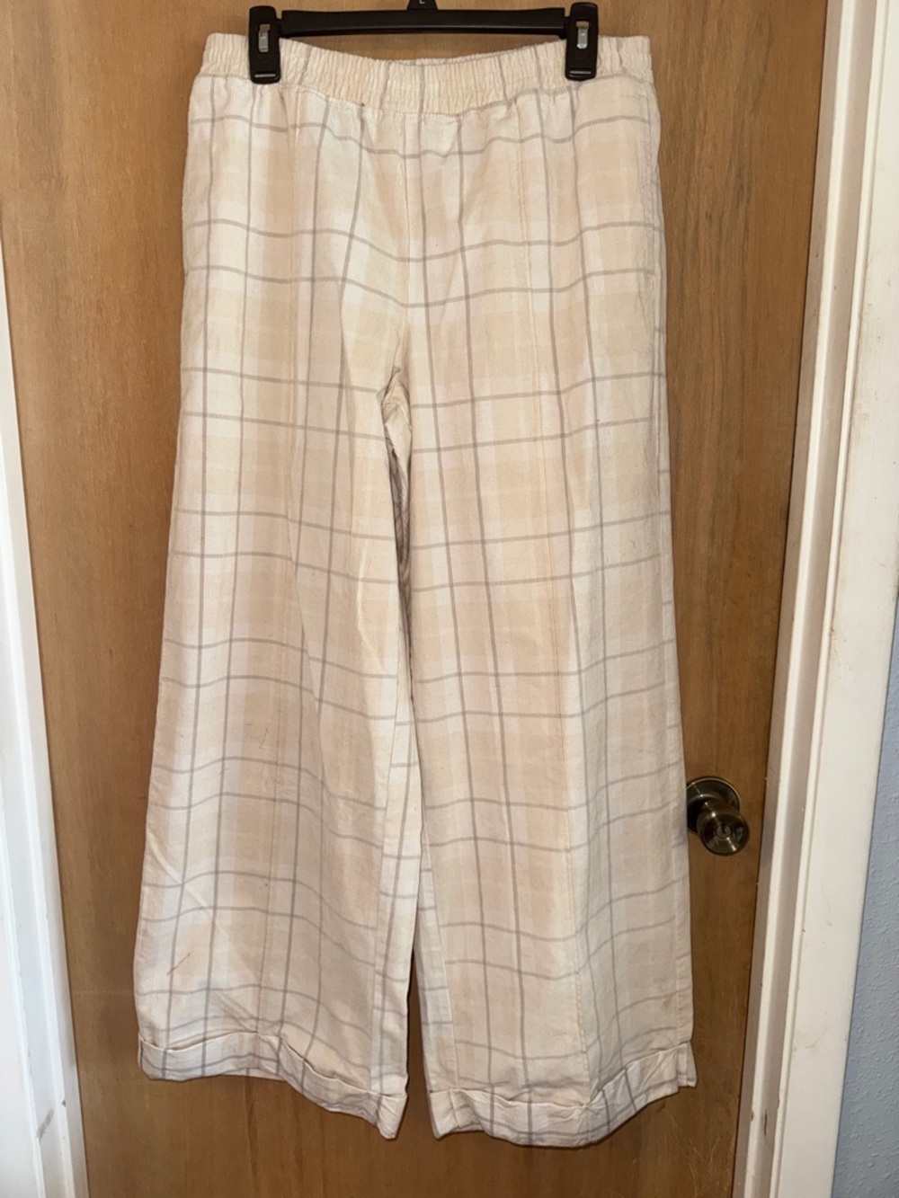 NWT aerie OFFLINE Cream Plaid Elastic-Waist Corduroy Pants Medium